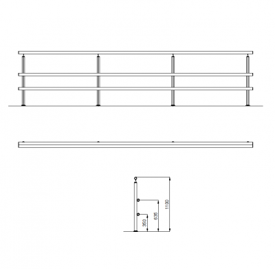 Aluminium railing CAD elevation drawing