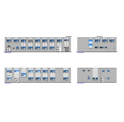 Office building plan and elevations dwg drawing