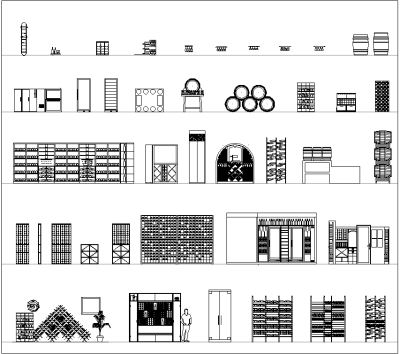 Winery CAD collection in elevation views dwg