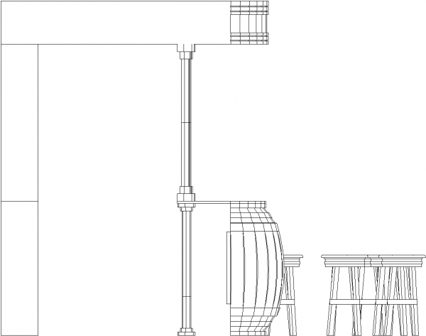 Mm Wide Barrel Concent Bar Counter With Bar Stools Left Side Elevation Dwg Drawing