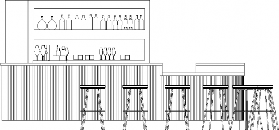 4315mm Wide Bar Counter with Wine Glass Shelves Left Side Elevation dwg  Drawing | Thousands of free AutoCAD drawings