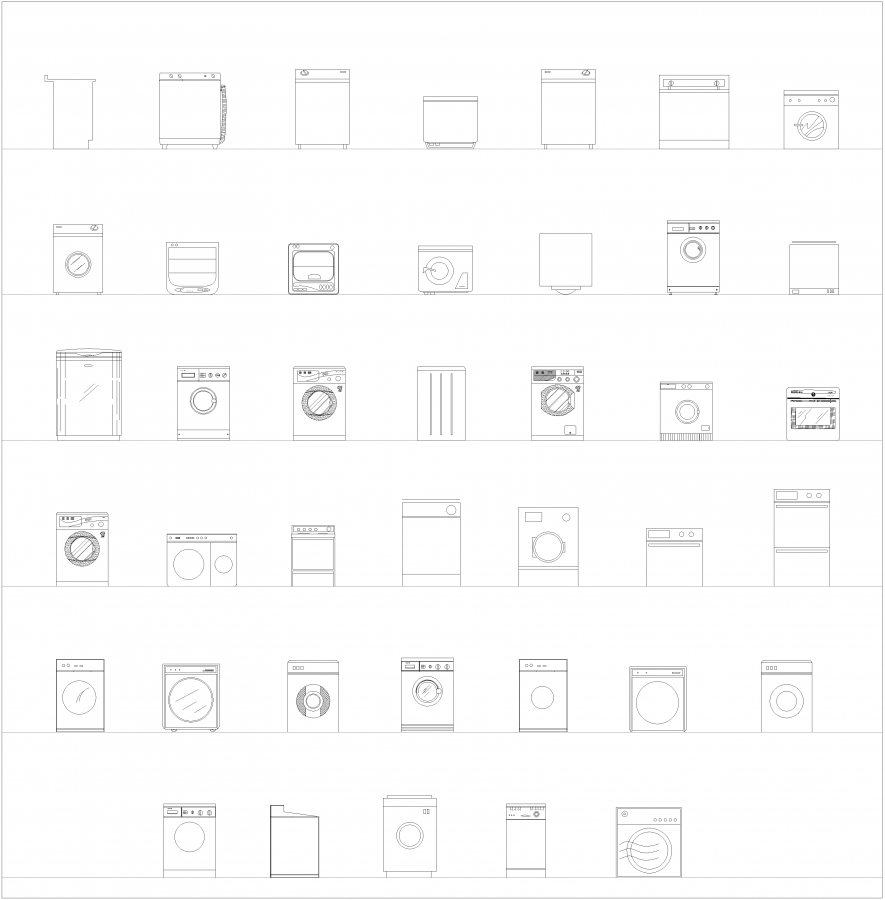 Lavatrici e asciugatrici Collezione CAD dwg | Thousands of free CAD blocks