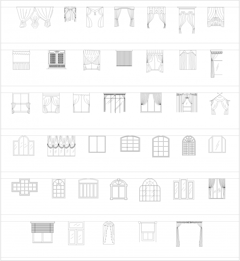 Janelas e cortinas em elevação CAD coleção dwg | Thousands of free AutoCAD  drawings