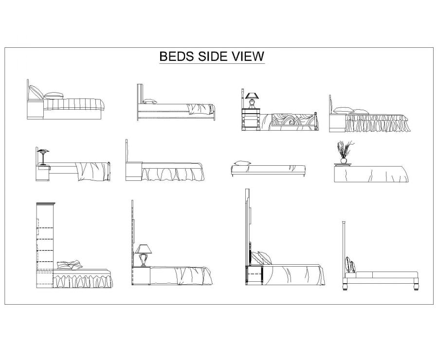 Camas com vista frontal e lateral elegantes_3 .dwg | Thousands of free CAD  blocks