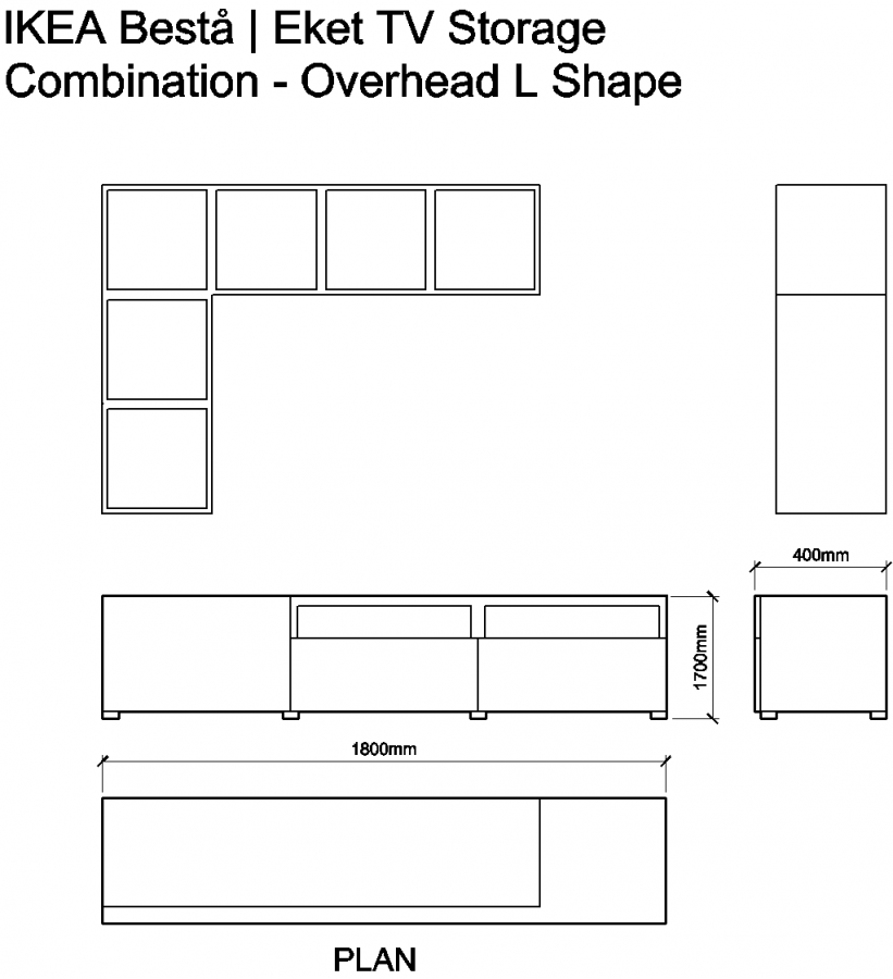 AutoCAD download IKEA Besta - Eket TV Storage Combination - Overhead L  Shape DWG Drawing | Thousands of free CAD blocks