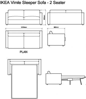 AutoCAD download IKEA Vimle Sleeper Sofa - 2 Seater DWG Drawing