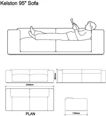 Kelston 95inches Sofa DWG Drawing