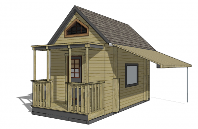 Bungalow with yard and side roof sketchup model