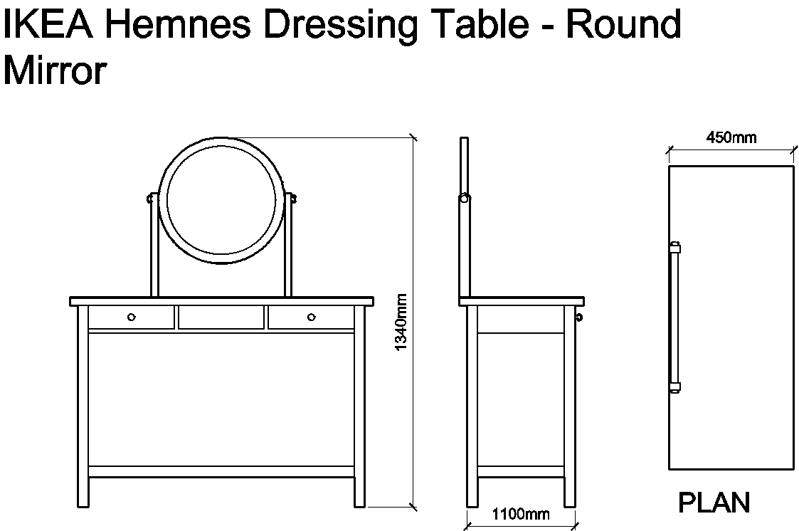IKEA Hemnes Dressing Table - Round Mirror DWG Drawing | Thousands of free  CAD blocks